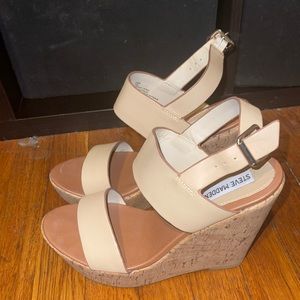 Nude leather platform wedge heels